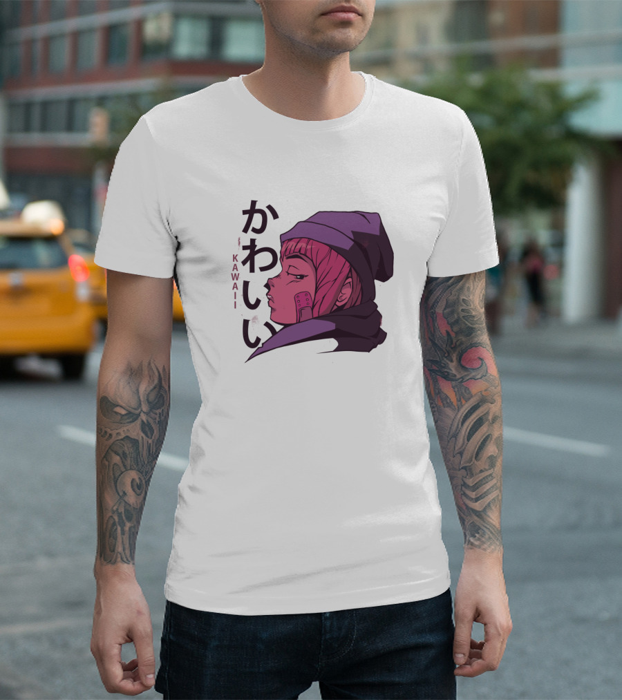 Kawaii Japanese Girl Anime Waifu Kanji Black Beanie Moon T-Shirt