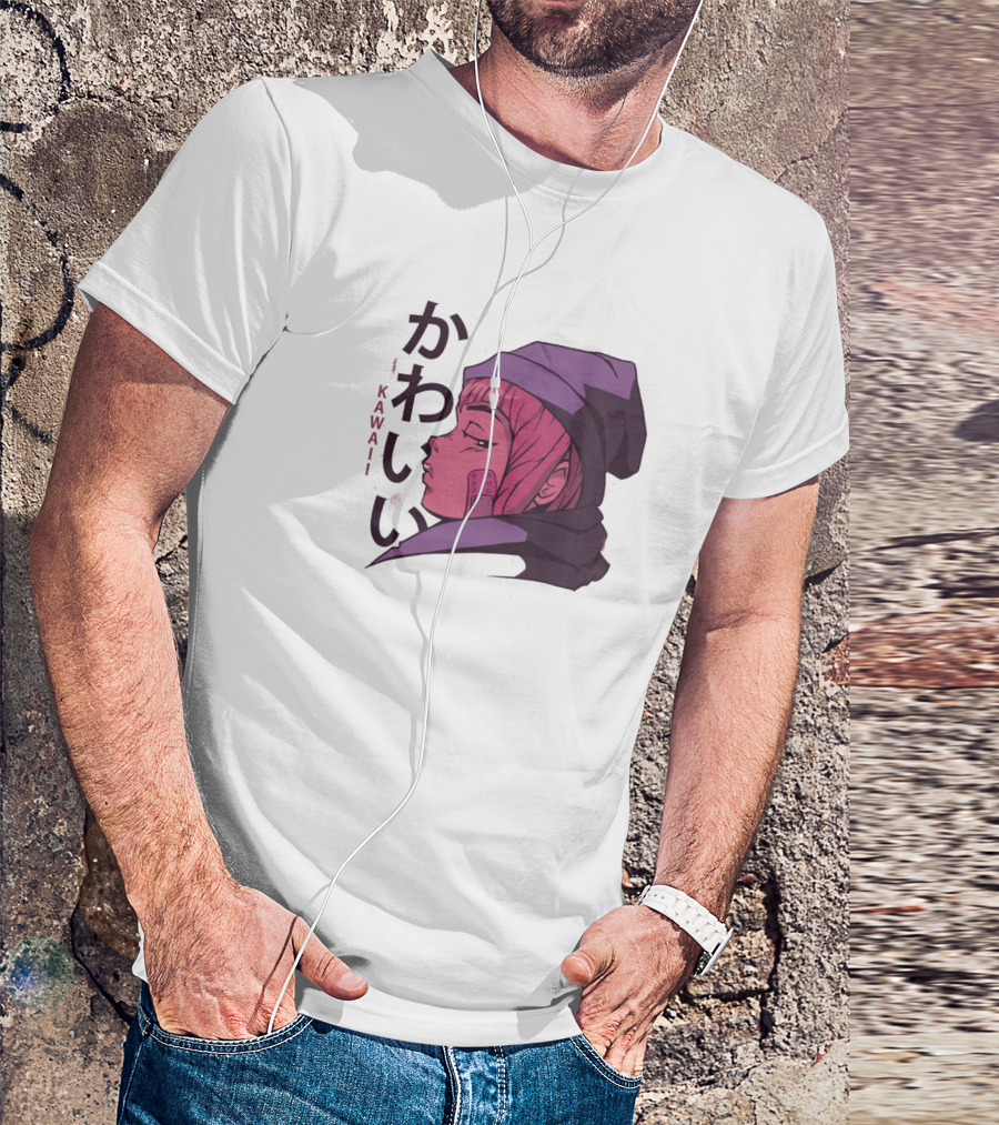 Kawaii Japanese Girl Anime Waifu Kanji Black Beanie Moon T-Shirt