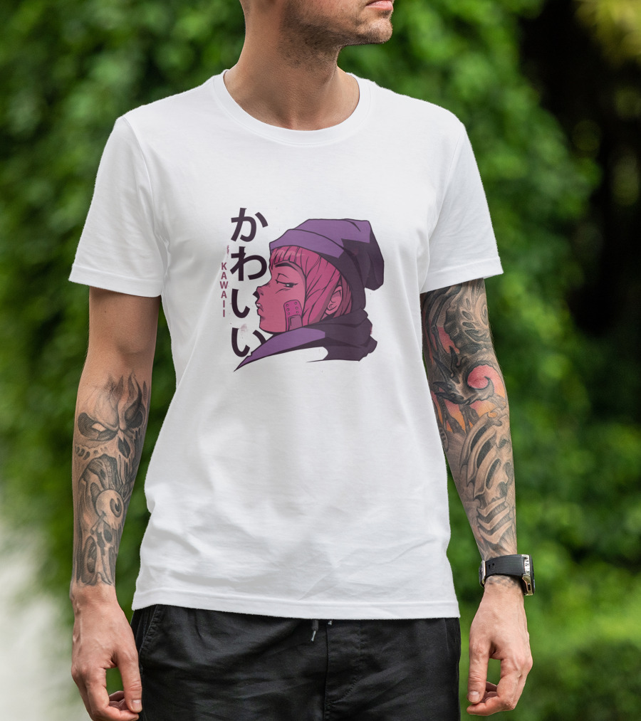 Kawaii Japanese Girl Anime Waifu Kanji Black Beanie Moon T-Shirt