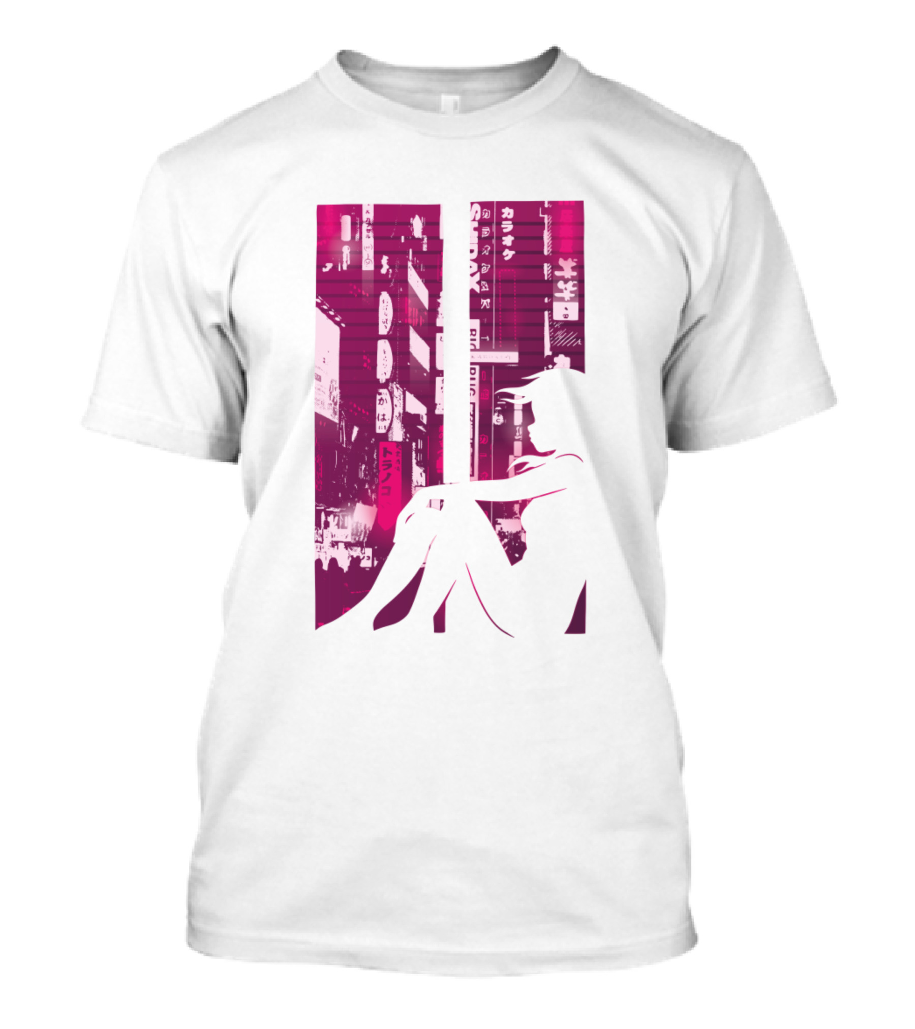 Japanese Cityscape Neon Vaporwave Girl T-Shirt