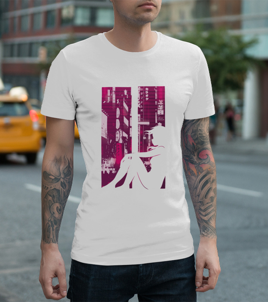 Japanese Cityscape Neon Vaporwave Girl T-Shirt