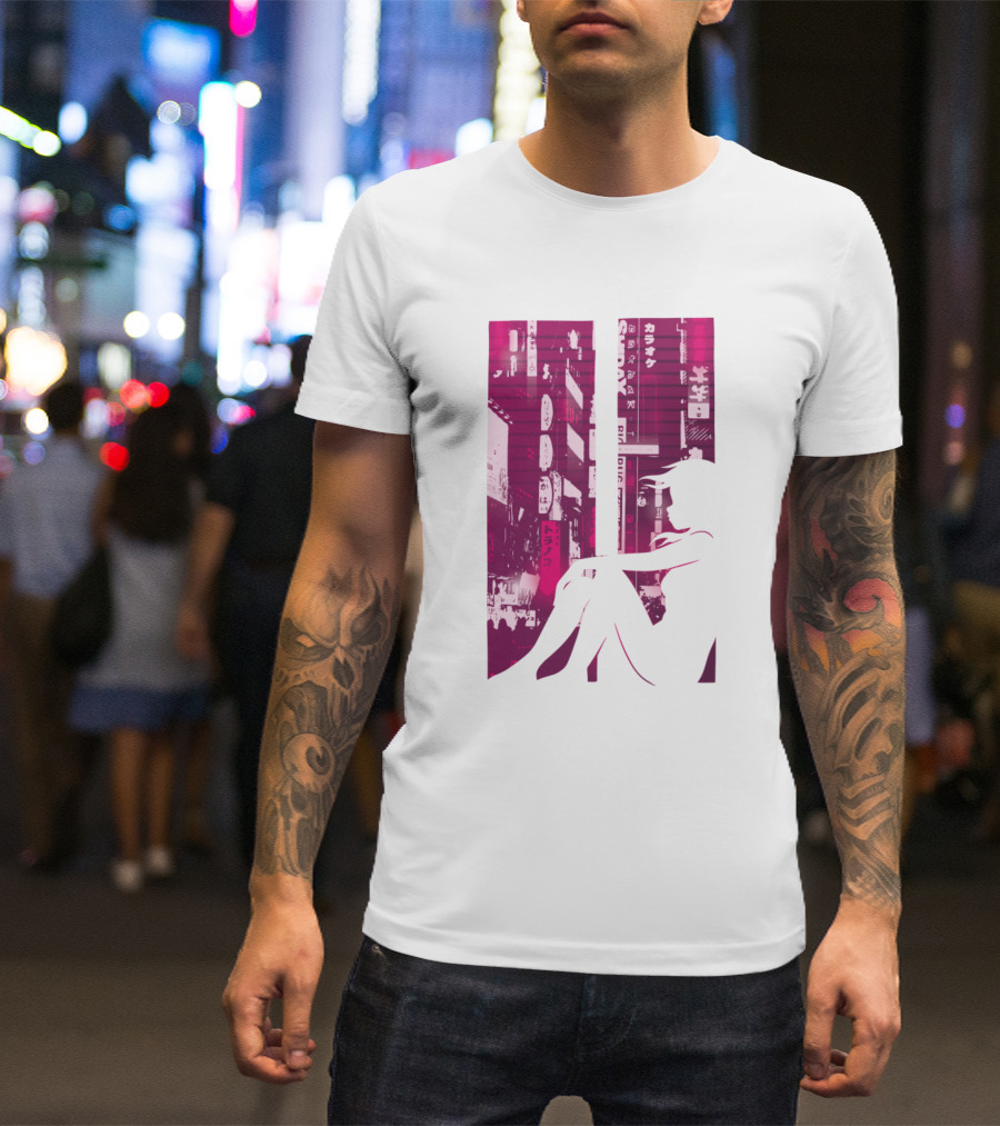 Japanese Cityscape Neon Vaporwave Girl T-Shirt