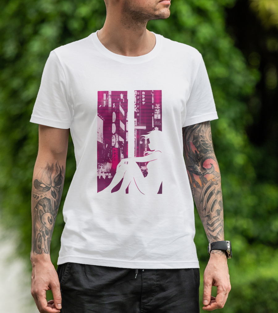 Japanese Cityscape Neon Vaporwave Girl T-Shirt