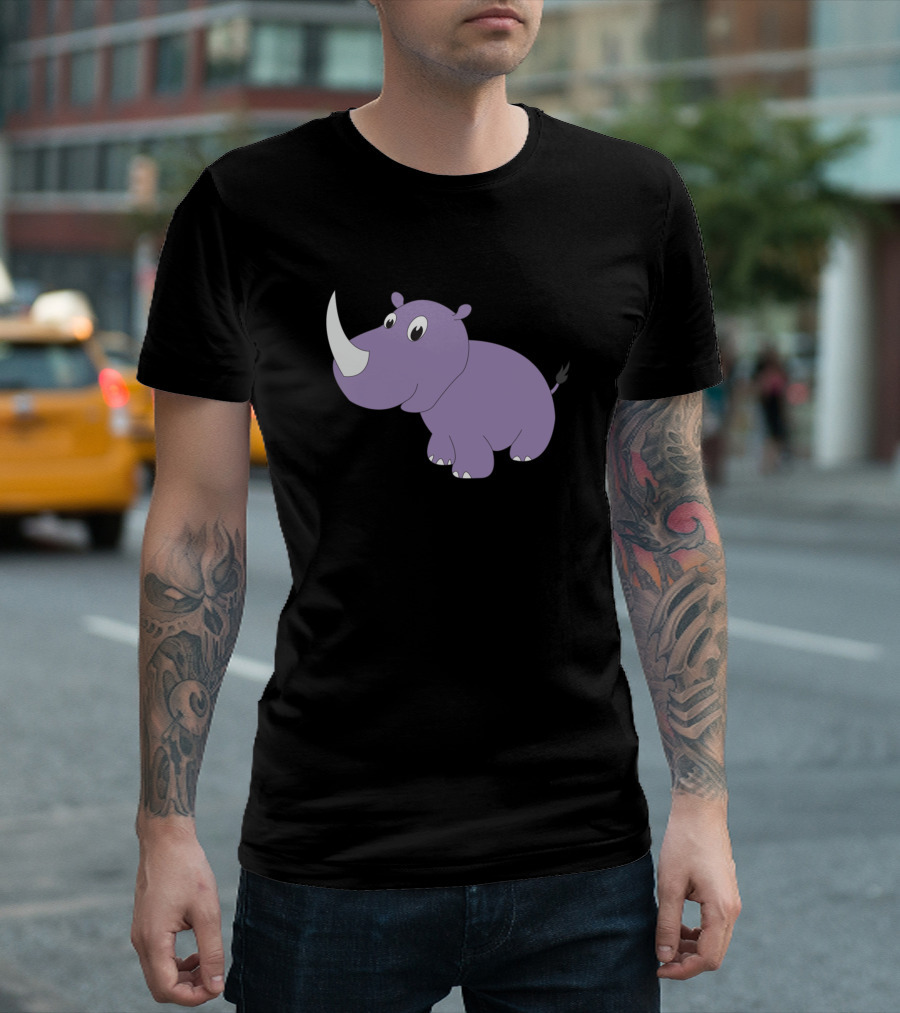 Kids Cartoon Baby Rhinoceros Animal Motif Cute T-Shirt