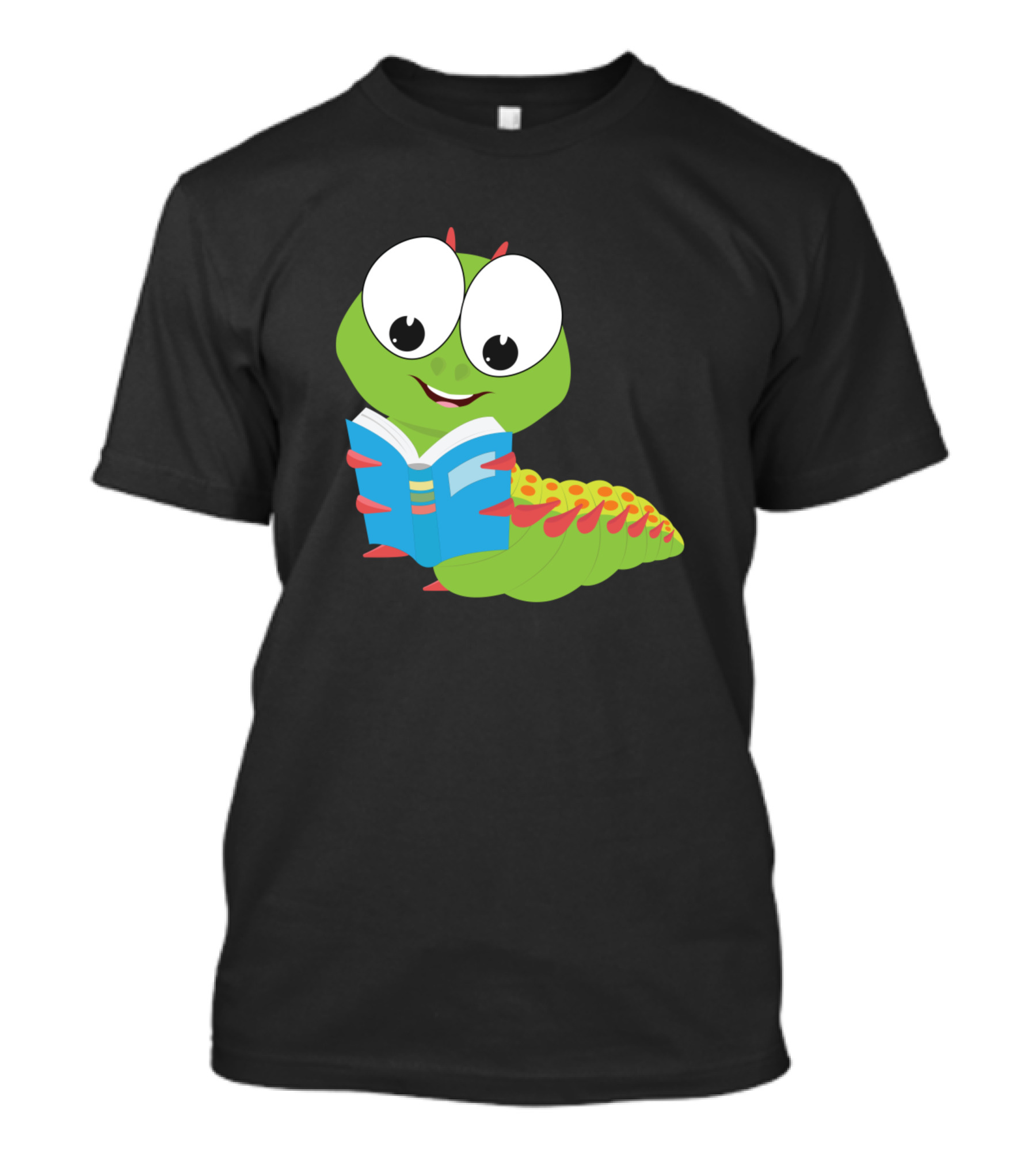 Kids Cartoon Caterpillar With Book Motif T-Shirt