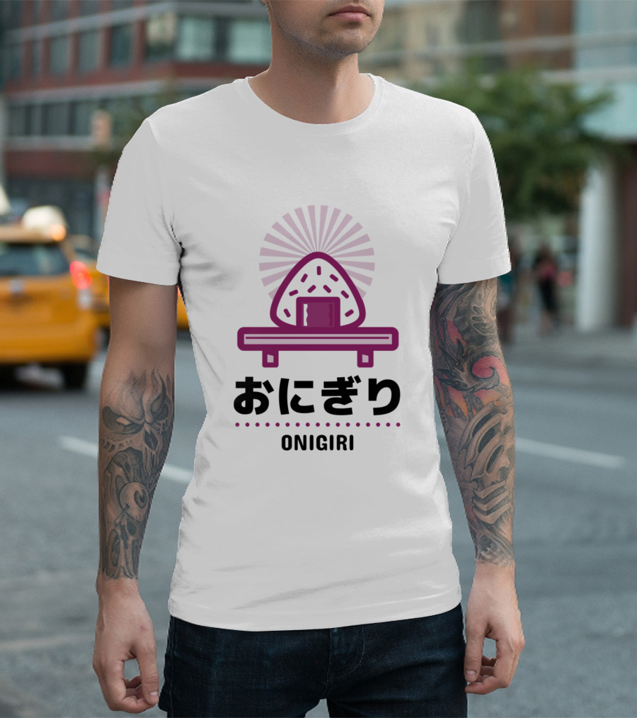 Onigiri  Japanese Food Icon with Sunburst and Stand T-Shirt