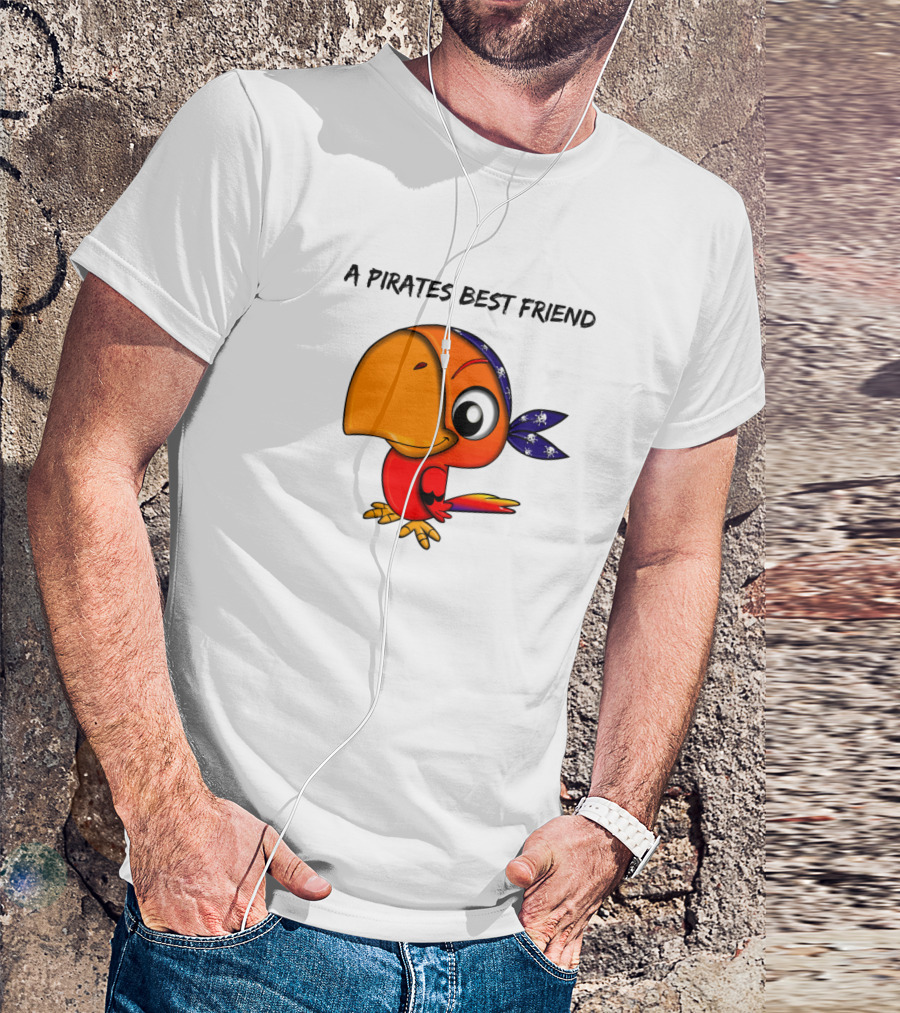 A Pirates Best Friend Cartoon Parrot With Skull Bandana T-Shirt