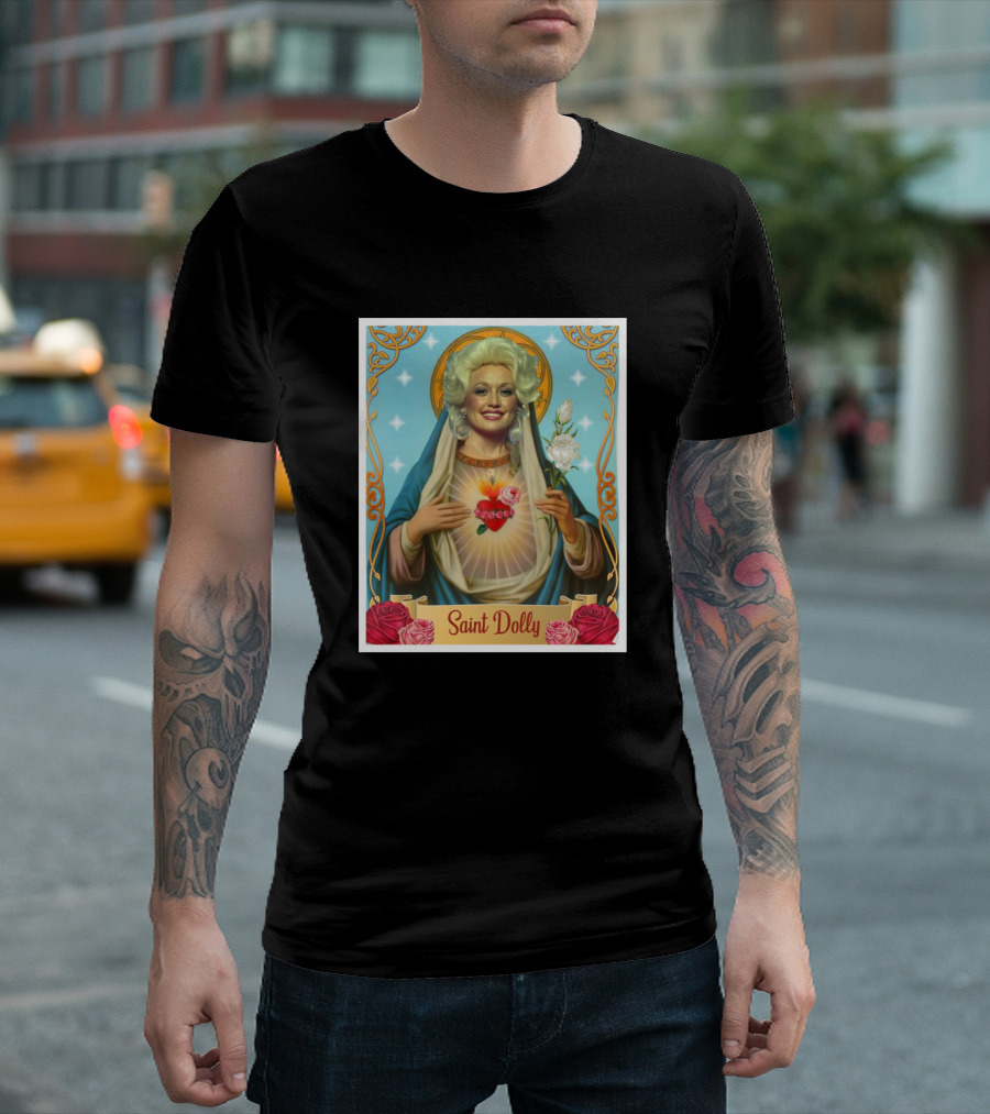 Saint Dolly Parton Radiant Iconic Portrait With Roses And Sacred Symbols T-Shirt