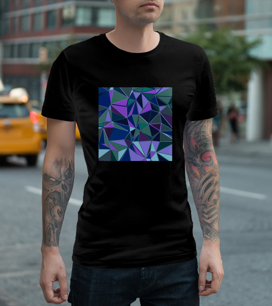 Geometric Shadowplay Mosaic Pattern in Vibrant Blues and Purples T-Shirt