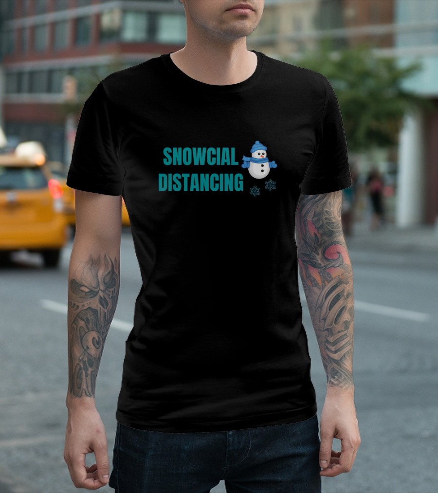 Snowcial Distancing Snowman With Snowflakes T-Shirt
