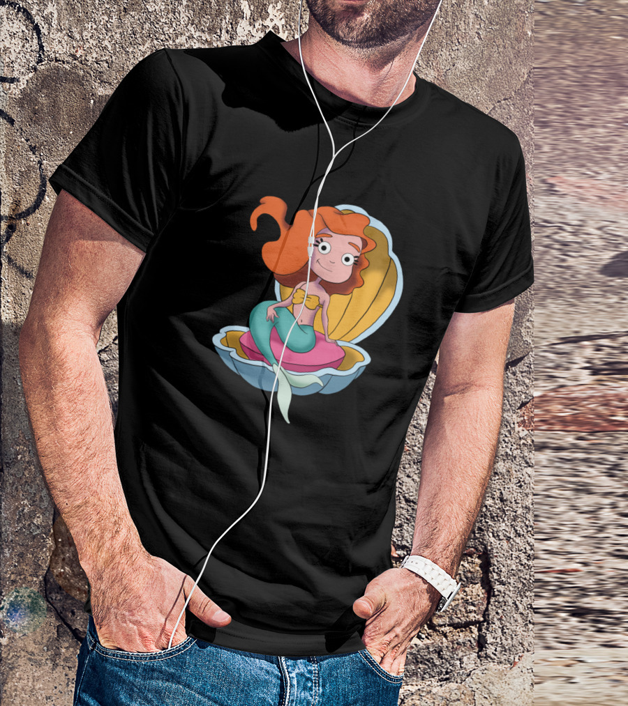 The Little Mermaid Cartoon Clam Shell T-Shirt