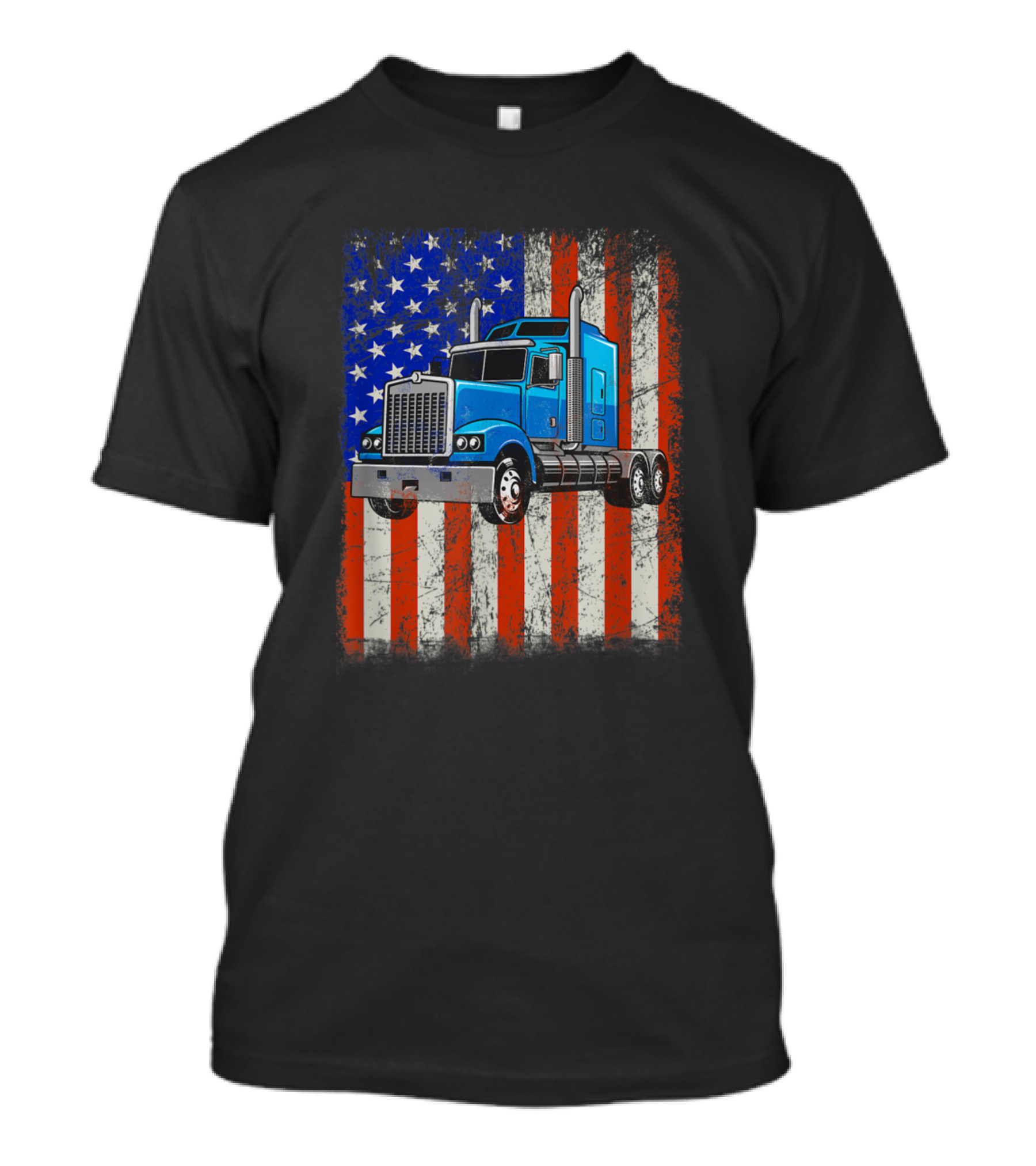 American Flag Blue Truck Driver Proud Trucker 303 T-Shirt
