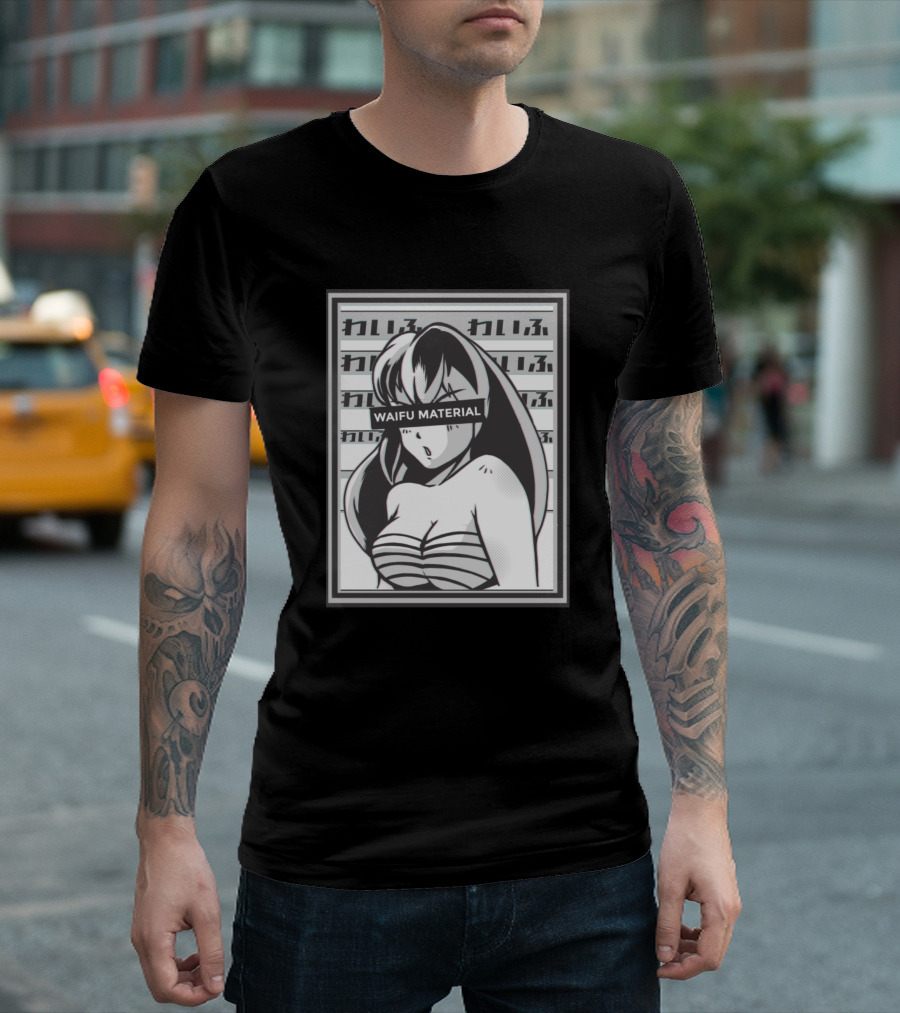 Waifu Material Japanese Kawaii Anime Girl with Striped Top T-Shirt