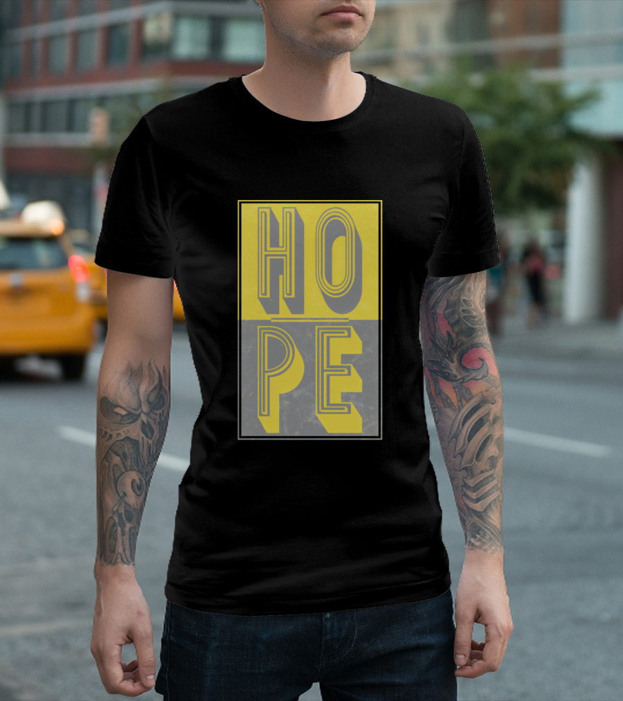 HOPE Illuminating Yellow Gray Block Text T-Shirt