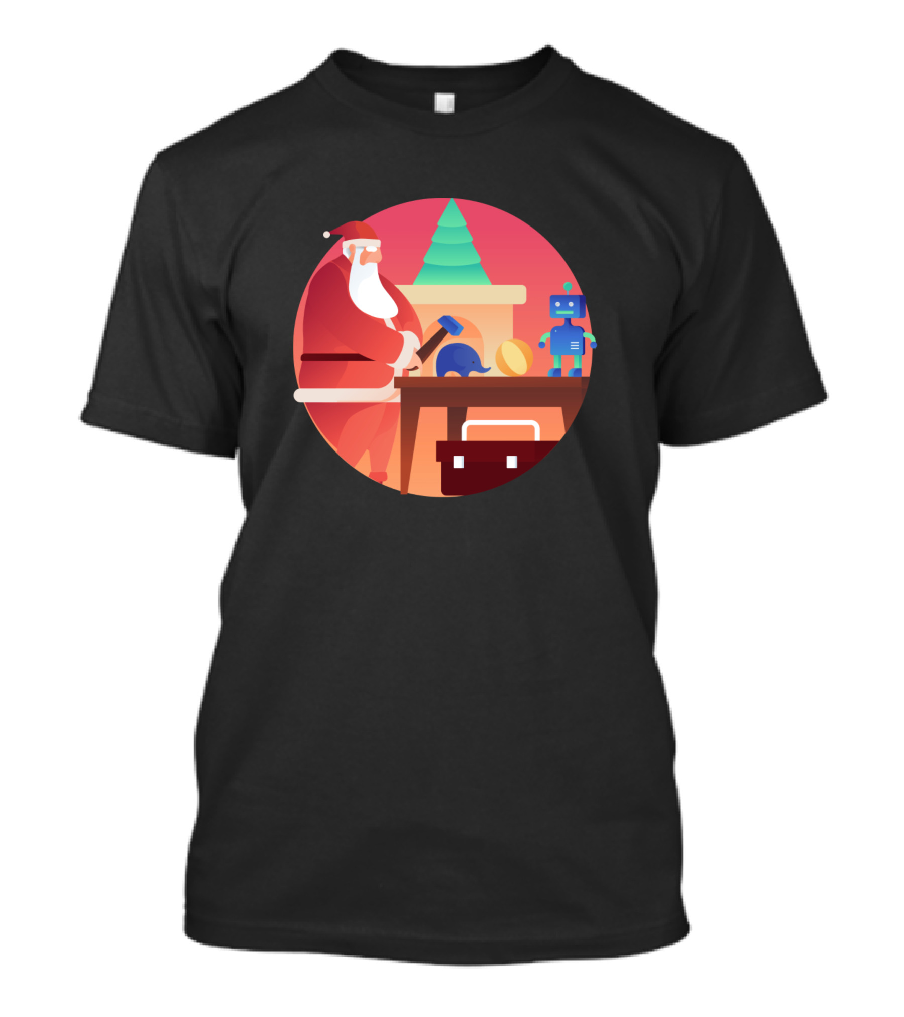Snata Claus Workshop Robot Christmas Toy Builder T-Shirt
