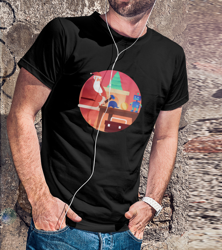 Snata Claus Workshop Robot Christmas Toy Builder T-Shirt