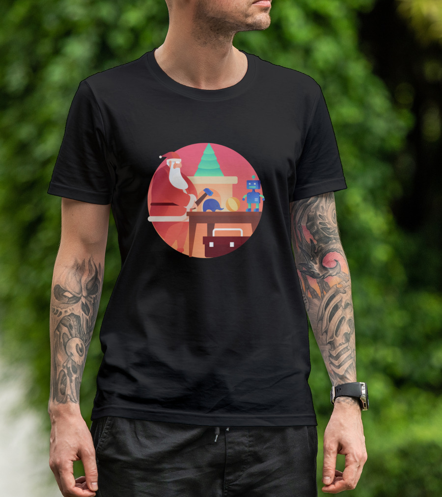 Snata Claus Workshop Robot Christmas Toy Builder T-Shirt