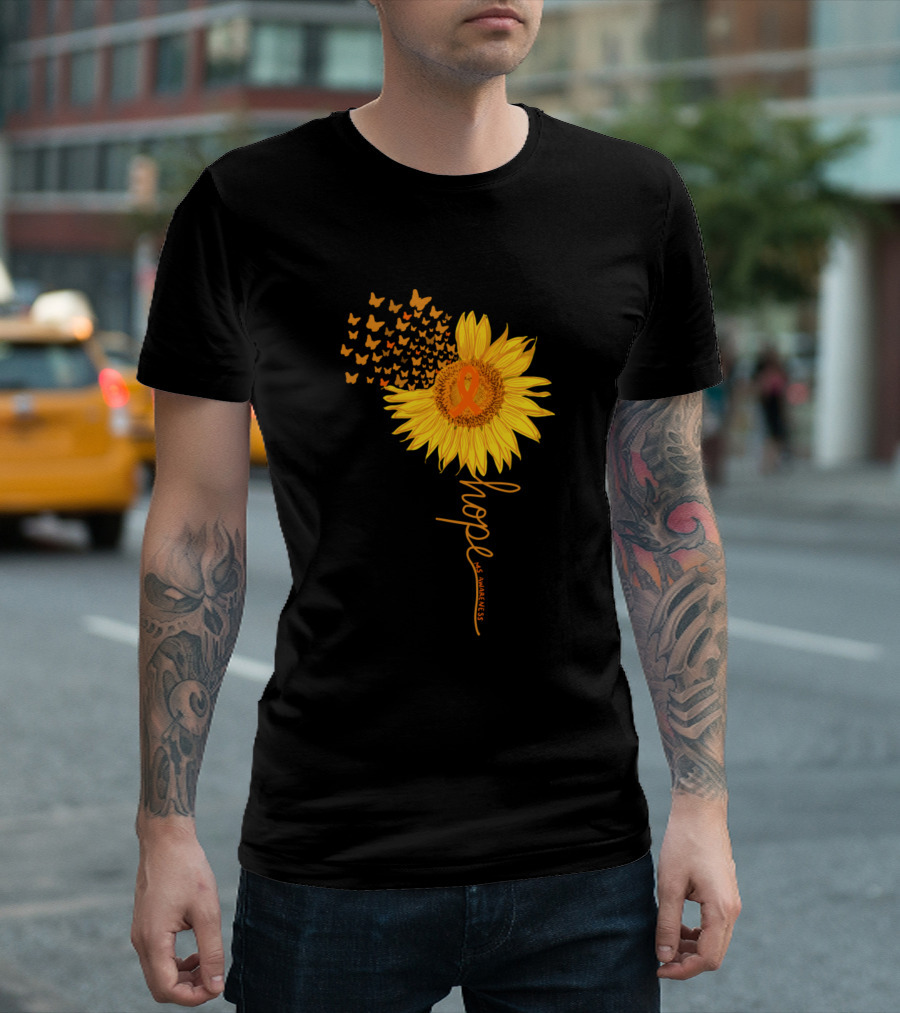 Sunflower Hope Awareness Multiple Sclerosis Ribbon Butterflies T-Shirt