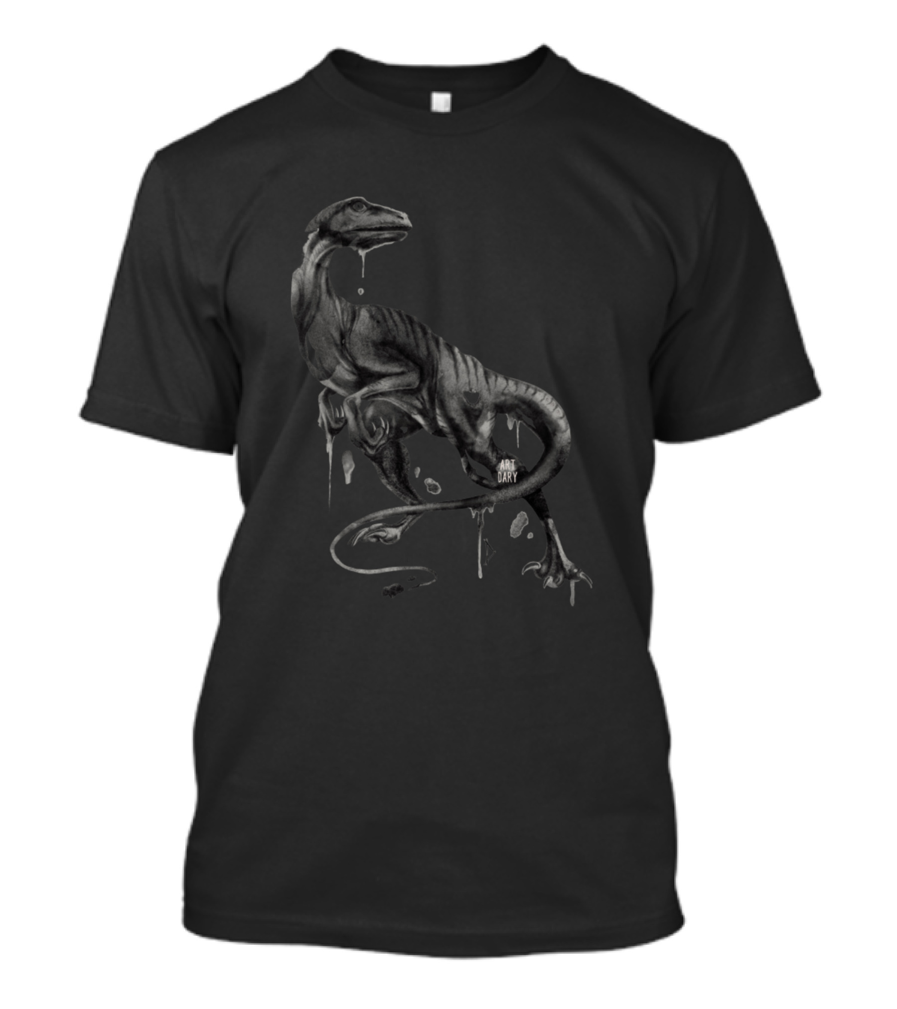 Velociraptor Dripping Skeleton Dinosaur Art Gary Outline T-Shirt