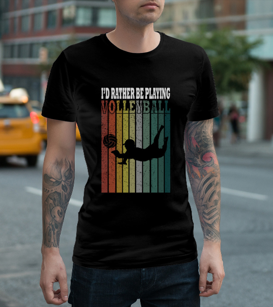 I'd Rather Be Playing Volleyball Retro Stripes T-Shirt