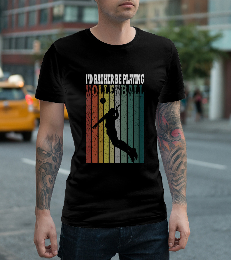 I'd Rather Be Playing Volleyball Retro Silhouette Player T-Shirt