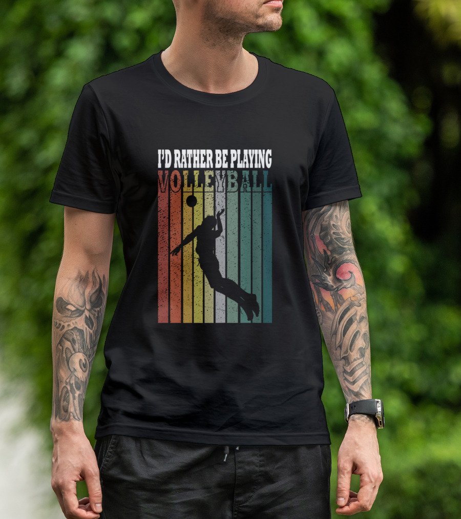 I'd Rather Be Playing Volleyball Retro Silhouette Player T-Shirt