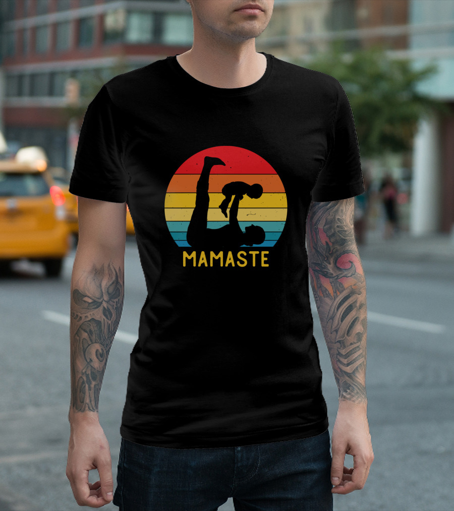 Mamaste Yoga Mom Grandma Funny Retro Stripes T-Shirt