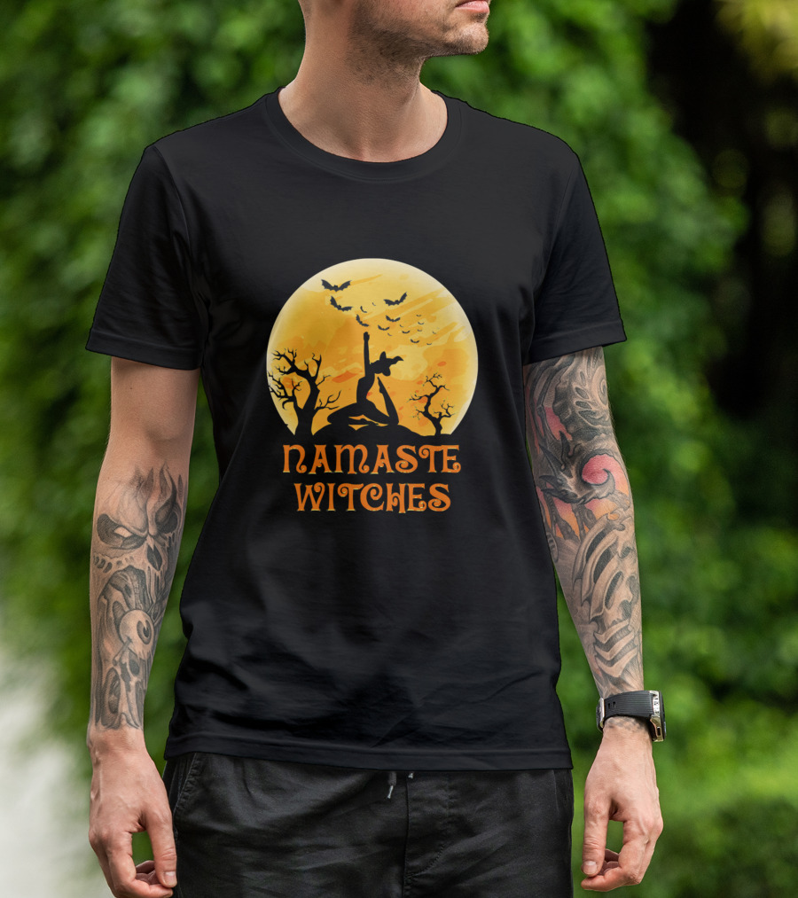 Namaste Witches Yoga Halloween Meditation Moon Bats T-Shirt
