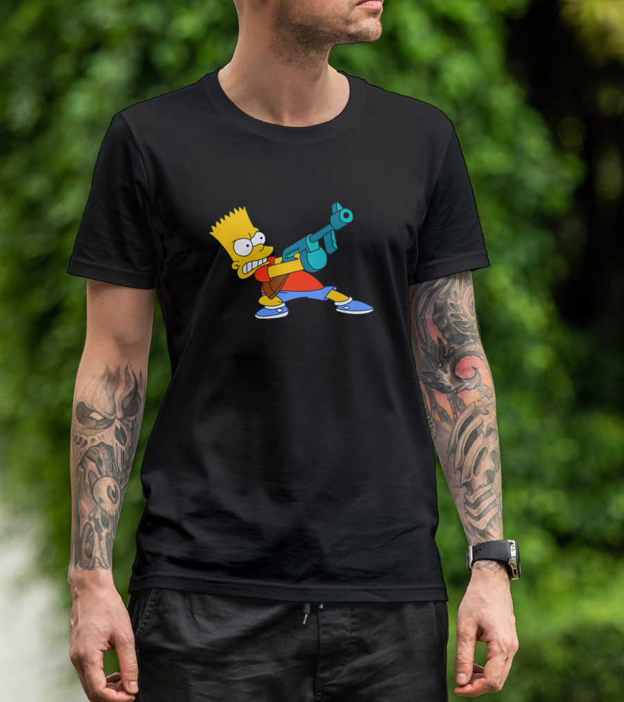 Bart Simpsons Cartoon Character Holding Toy Gun T-Shirt