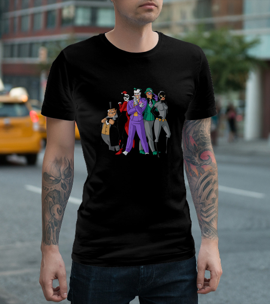 Batman Villains Joker Harley Quinn Penguin Riddler Catwoman T-Shirt