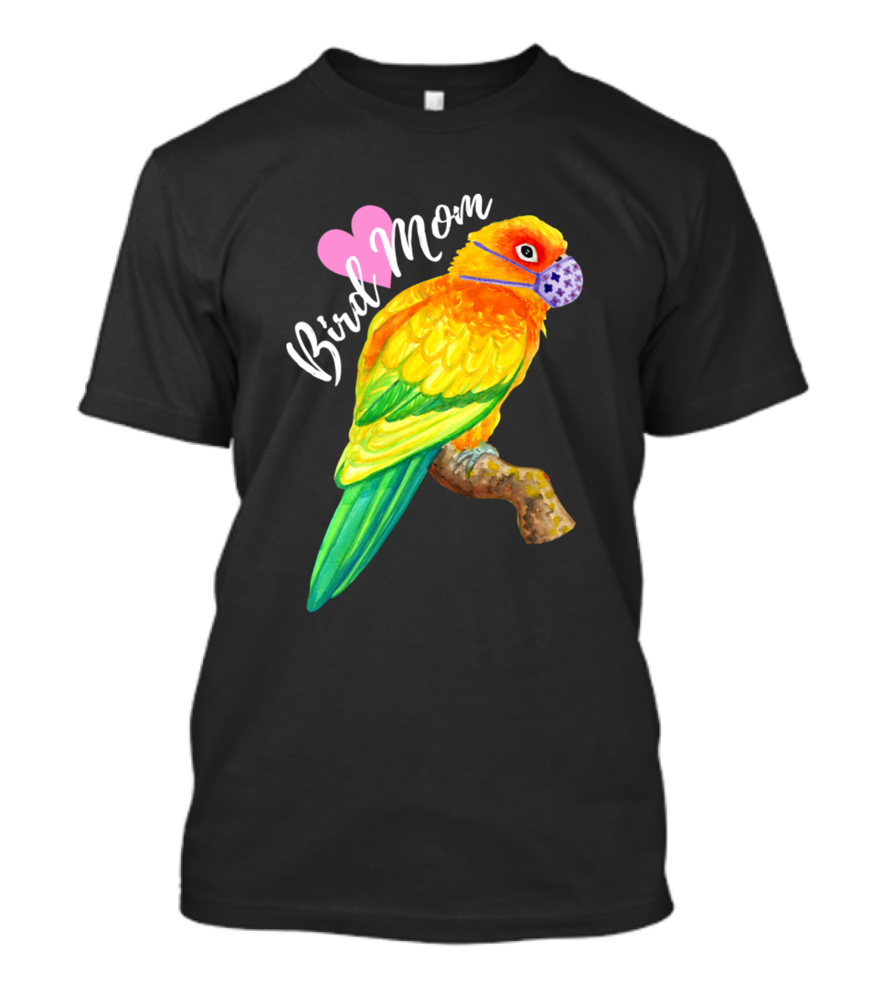 Bird Mom Sun Conure Wears Mask Heart T-Shirt