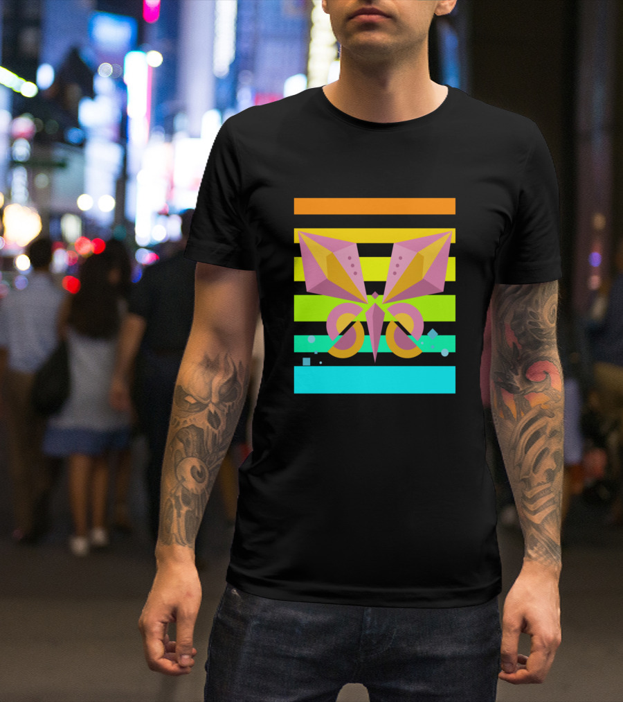 Butterfly Sunset Neon Geometric Striped T-Shirt