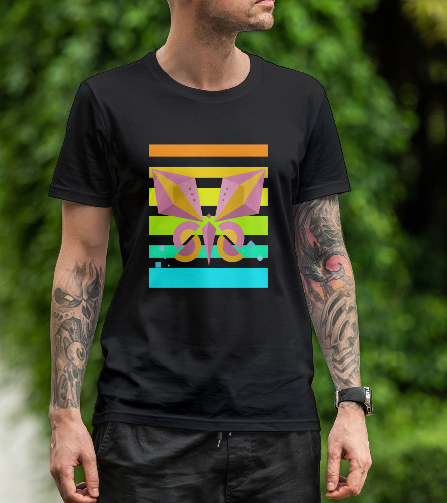 Butterfly Sunset Neon Geometric Striped T-Shirt