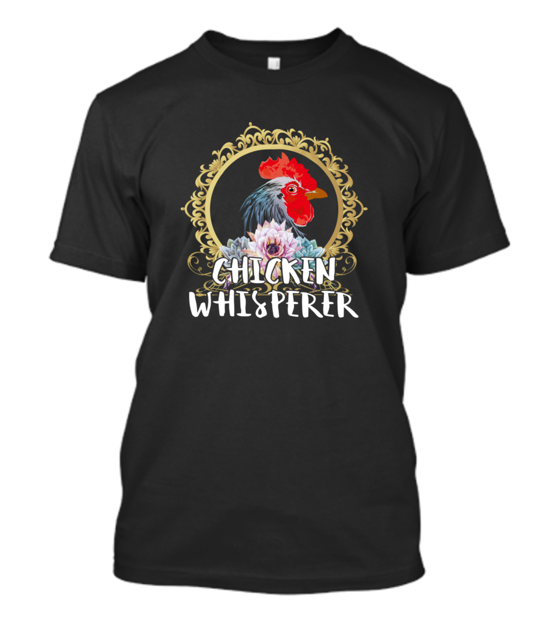 Chicken Whisperer Distressed Farmer Poultry Rooster Floral Frame T-Shirt