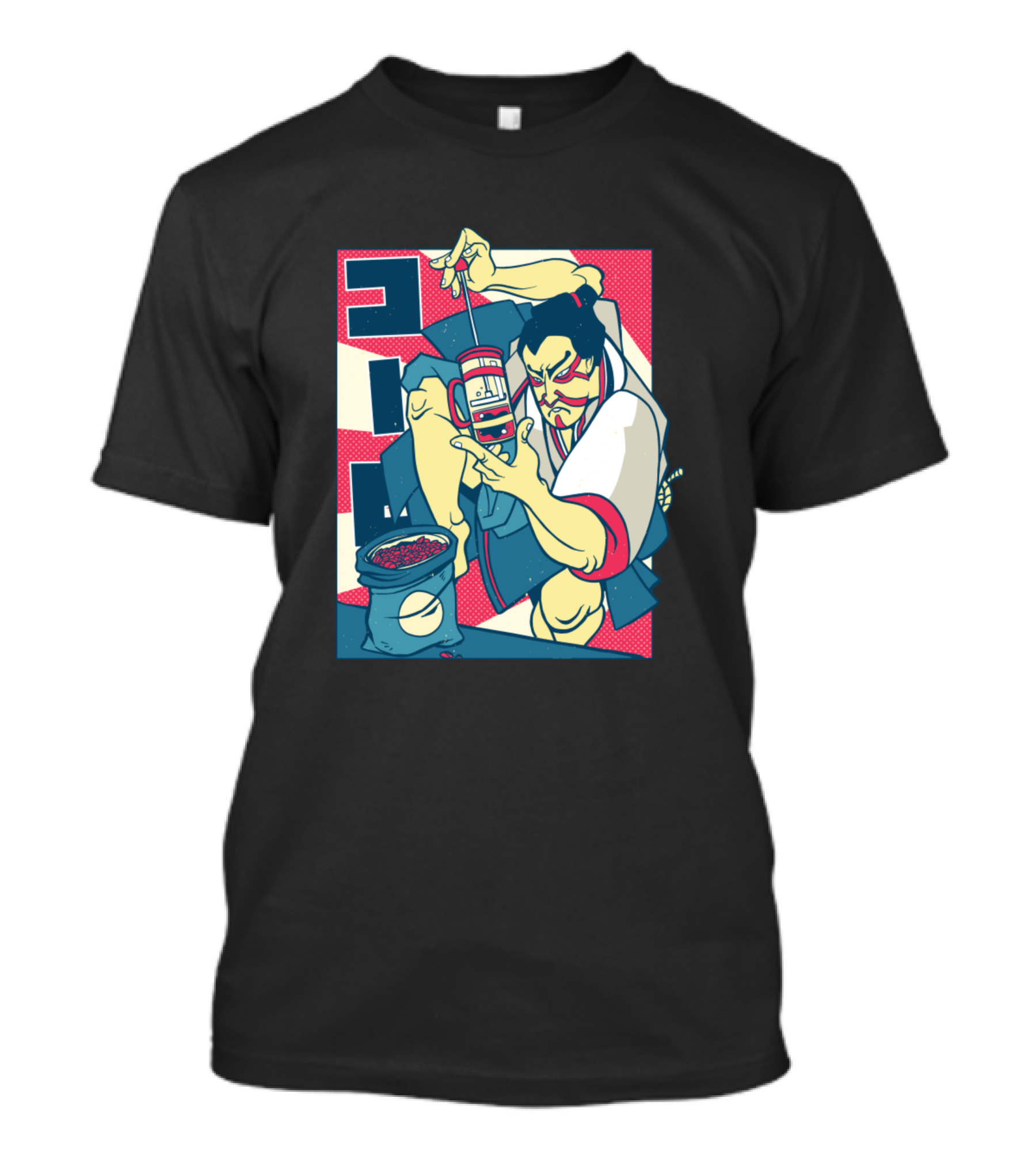 Coffee Samurai Ukiyo-e French Press Warrior Aesthetic T-Shirt