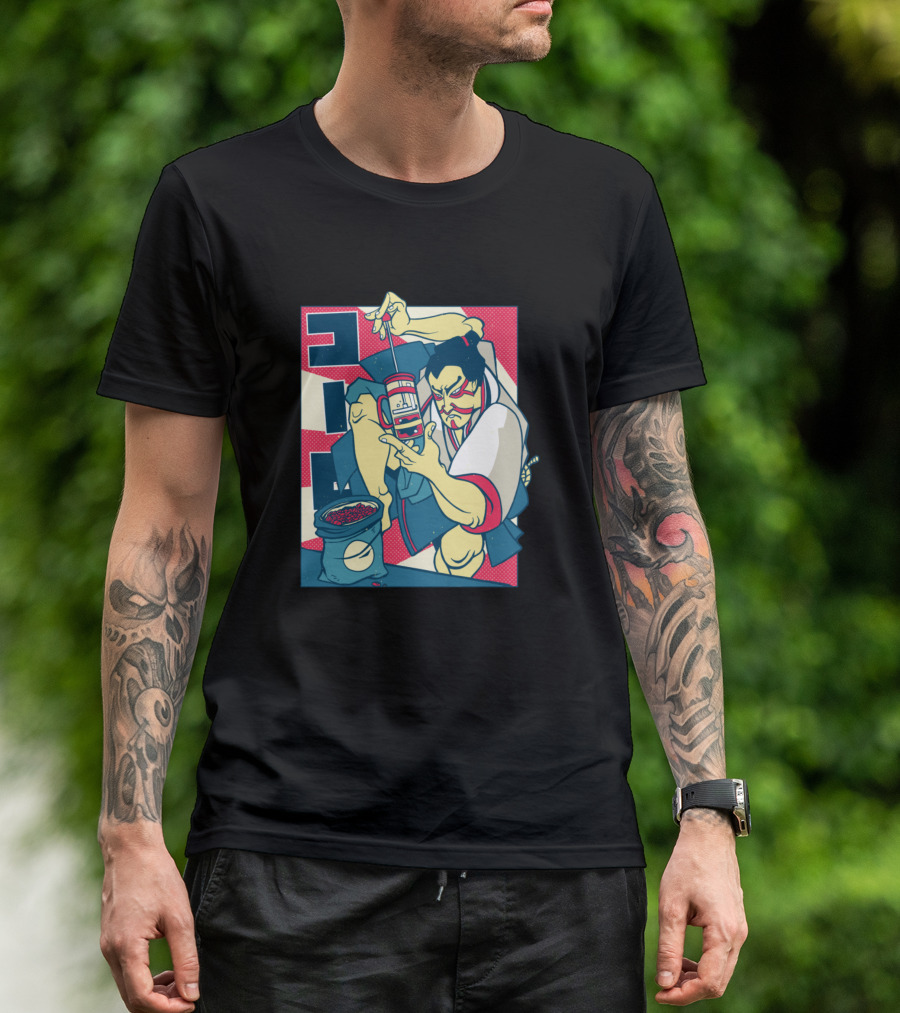 Coffee Samurai Ukiyo-e French Press Warrior Aesthetic T-Shirt