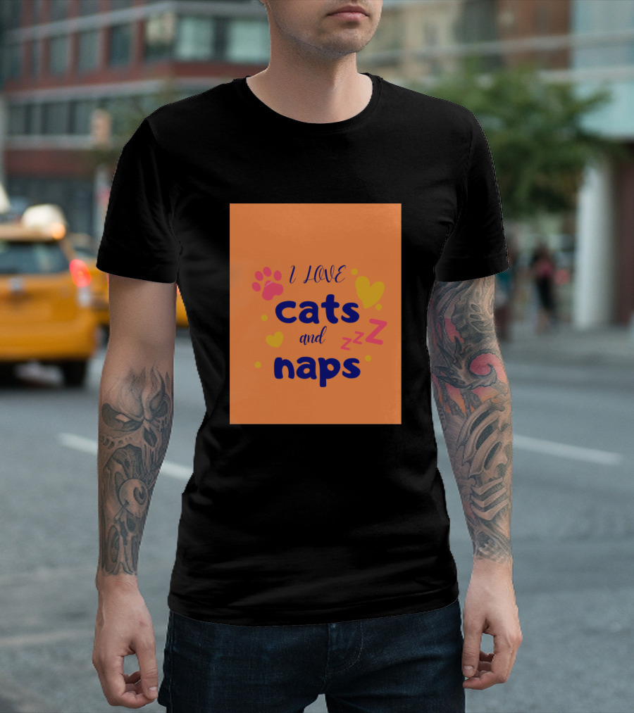 I Love Cats and Naps ZZZ Paws Hearts T-Shirt