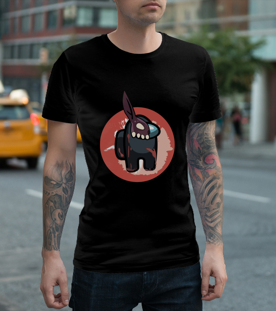 Corpse Husband Among Us Character With Mask And Red Circle Background T-Shirt