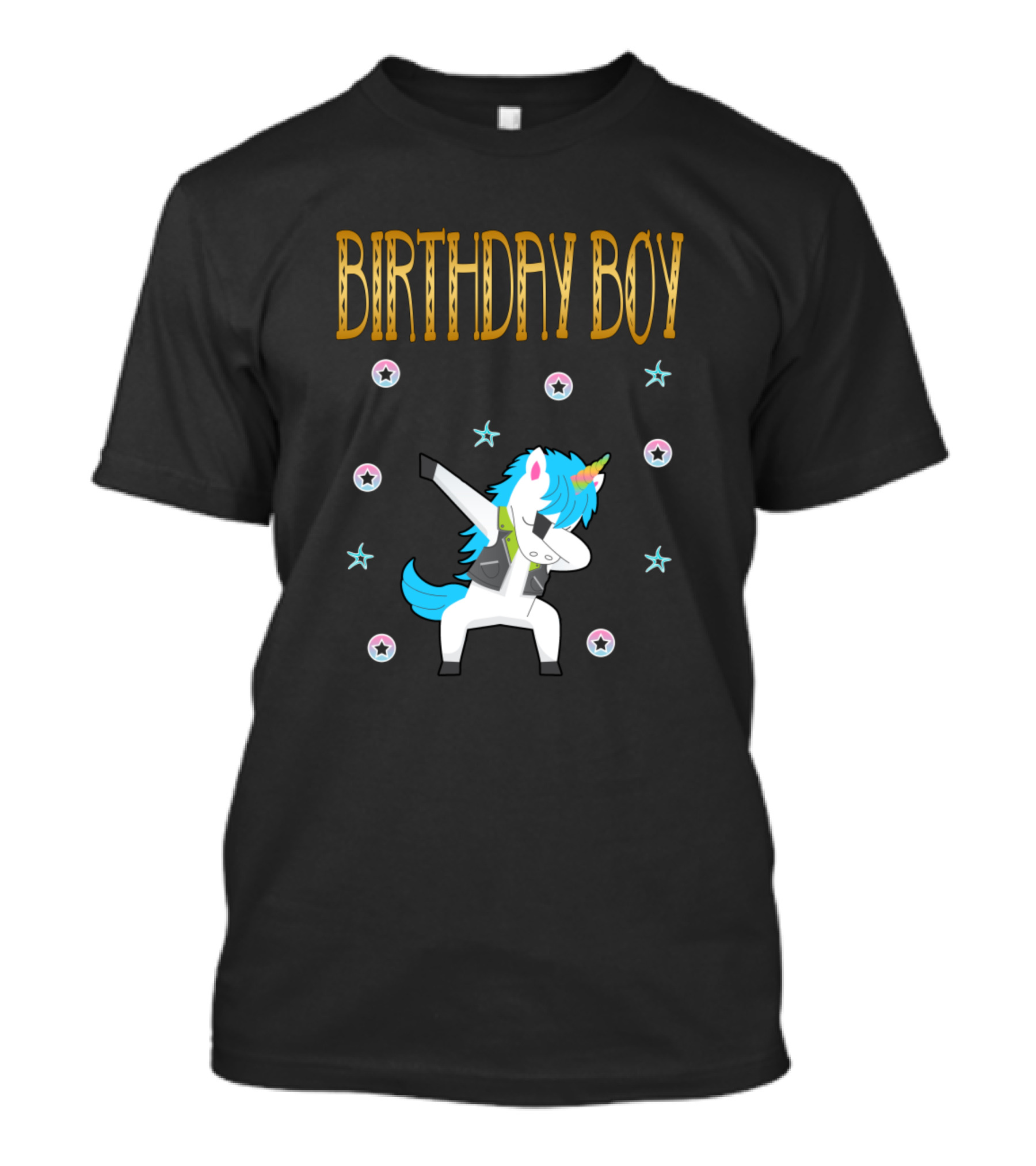 Birthday Boy Dabbing Unicorn Stars Rainbow Mane T-Shirt