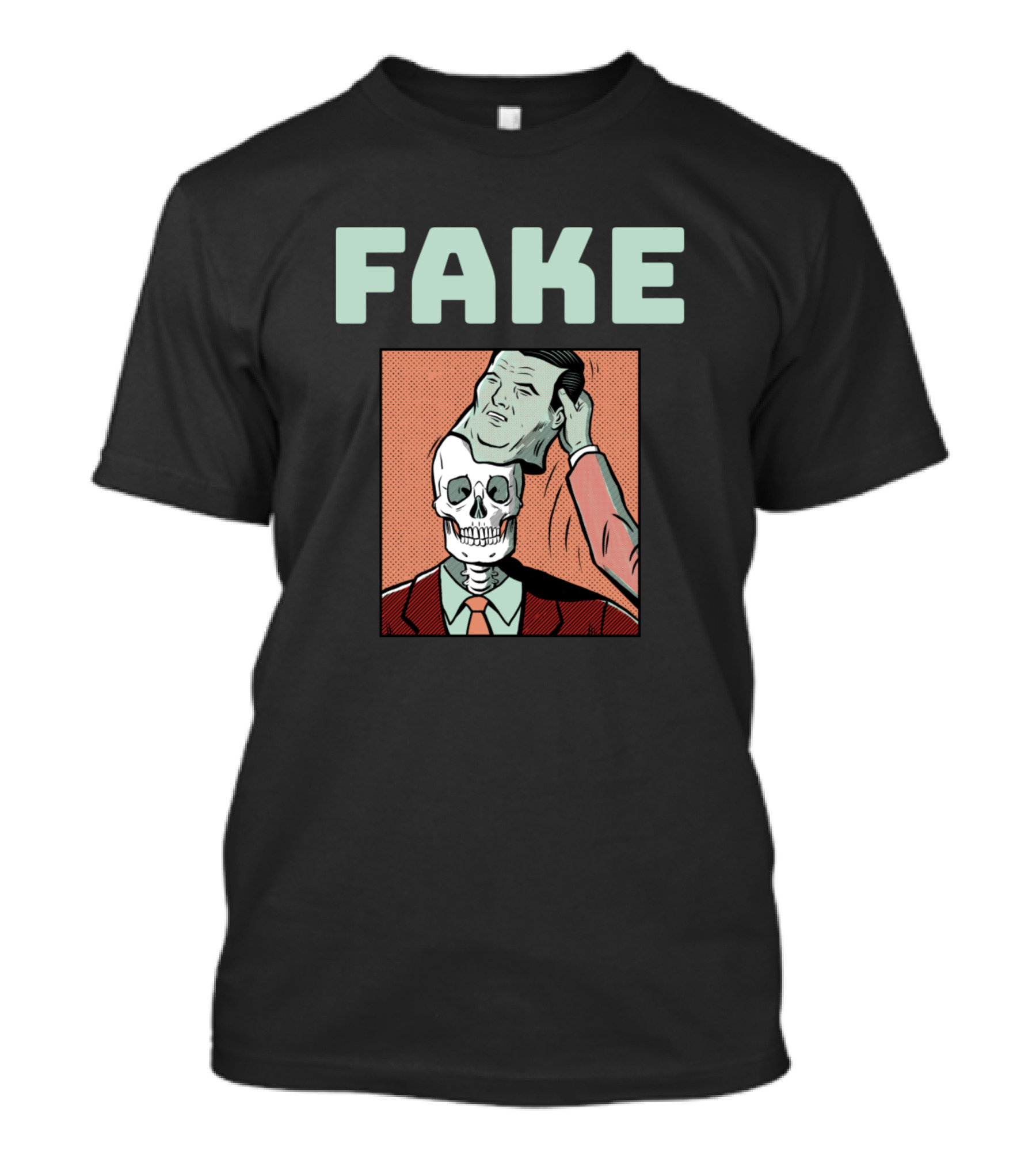 FAKE Cartoon Comic Unmasked Skull Man Skeleton T-Shirt