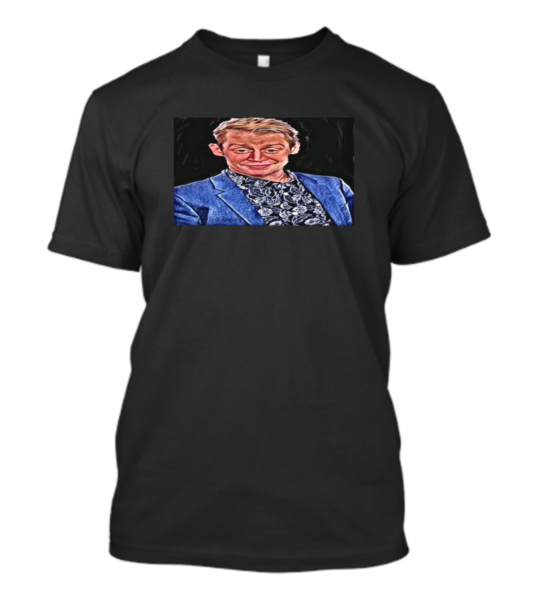 Grown Macaulay Culkin Funny Distorted Face Blue Suit Patterned T-Shirt