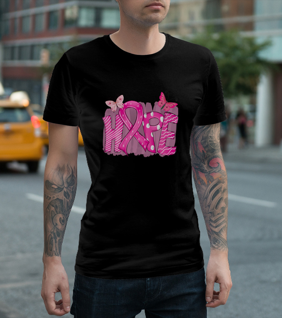 Hope Pink Ribbon Butterfly Decor Sublimation T-Shirt