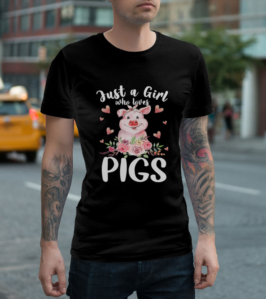 Just A Girl Who Loves Pigs Cute Floral Heart Pig T-Shirt