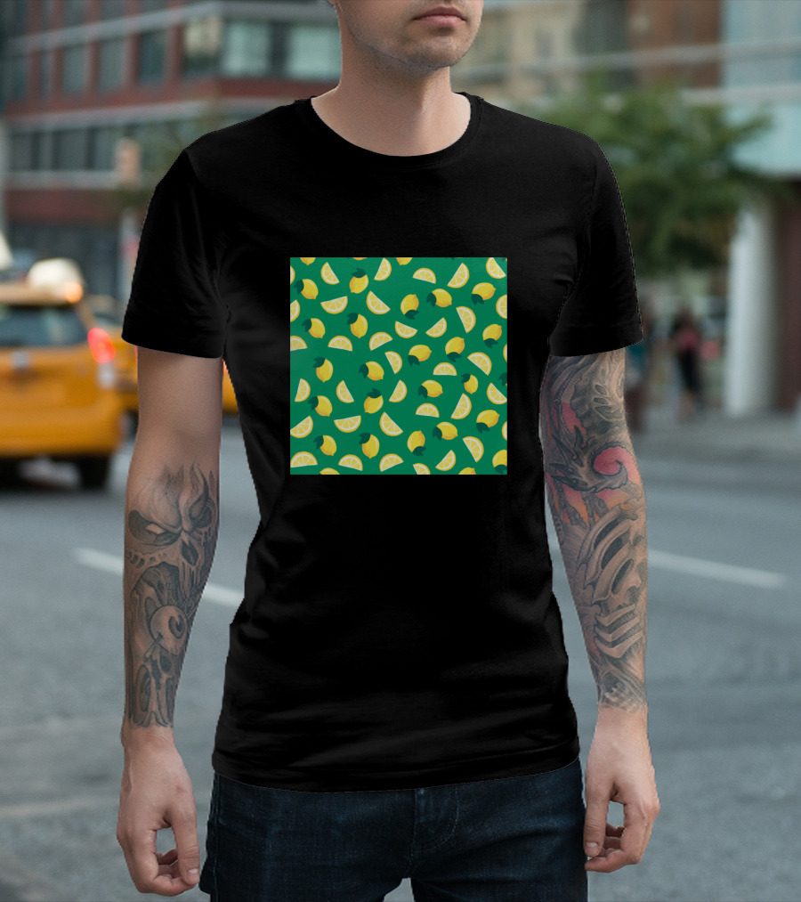 Lemon Fruit Pattern Print Background Present Green Lemons Slices T-Shirt