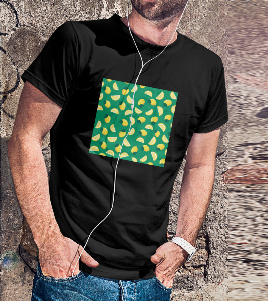 Lemon Fruit Pattern Print Background Present Green Lemons Slices T-Shirt
