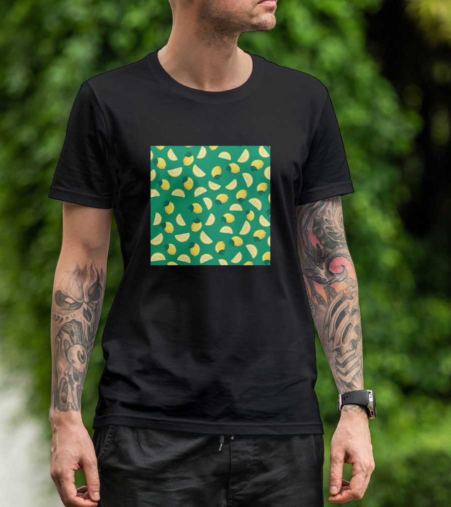 Lemon Fruit Pattern Print Background Present Green Lemons Slices T-Shirt