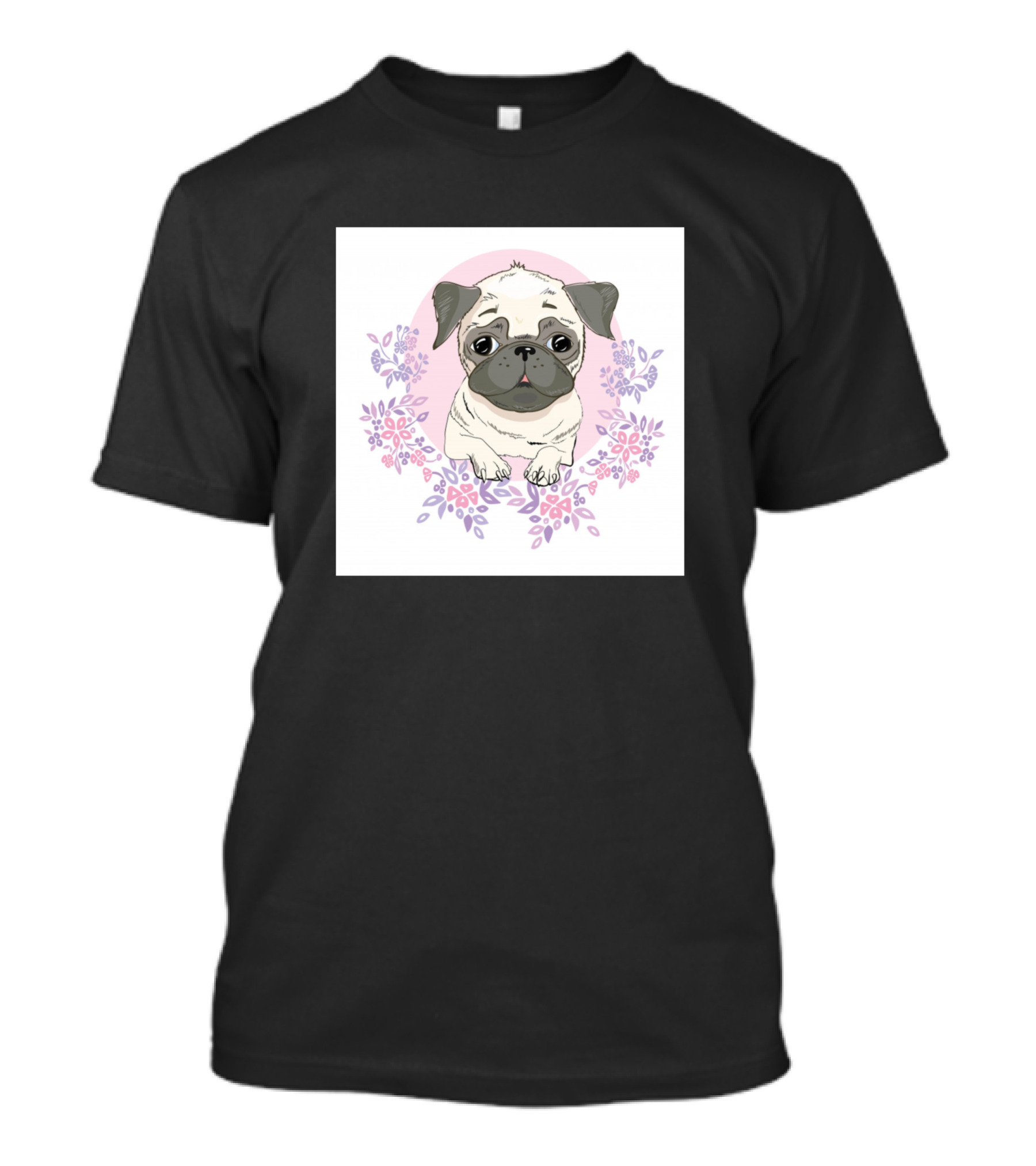 Pug Dogs Sweet Pets Puppy Dog Floral Frame T-Shirt