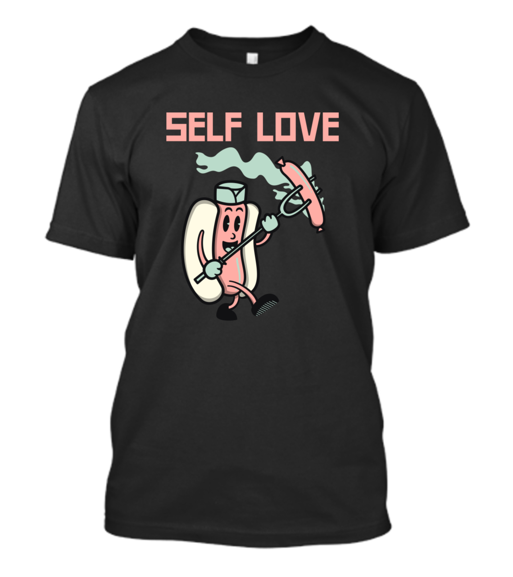 Self Love Cartoon Hot Dog Grilling Funny T-Shirt