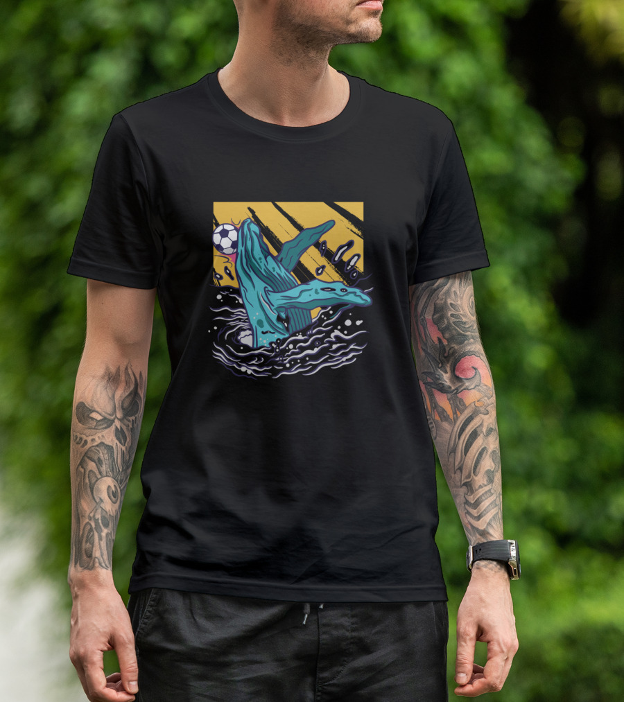 Soccer Whale Splash With Sunburst And Soccer Ball T-Shirt