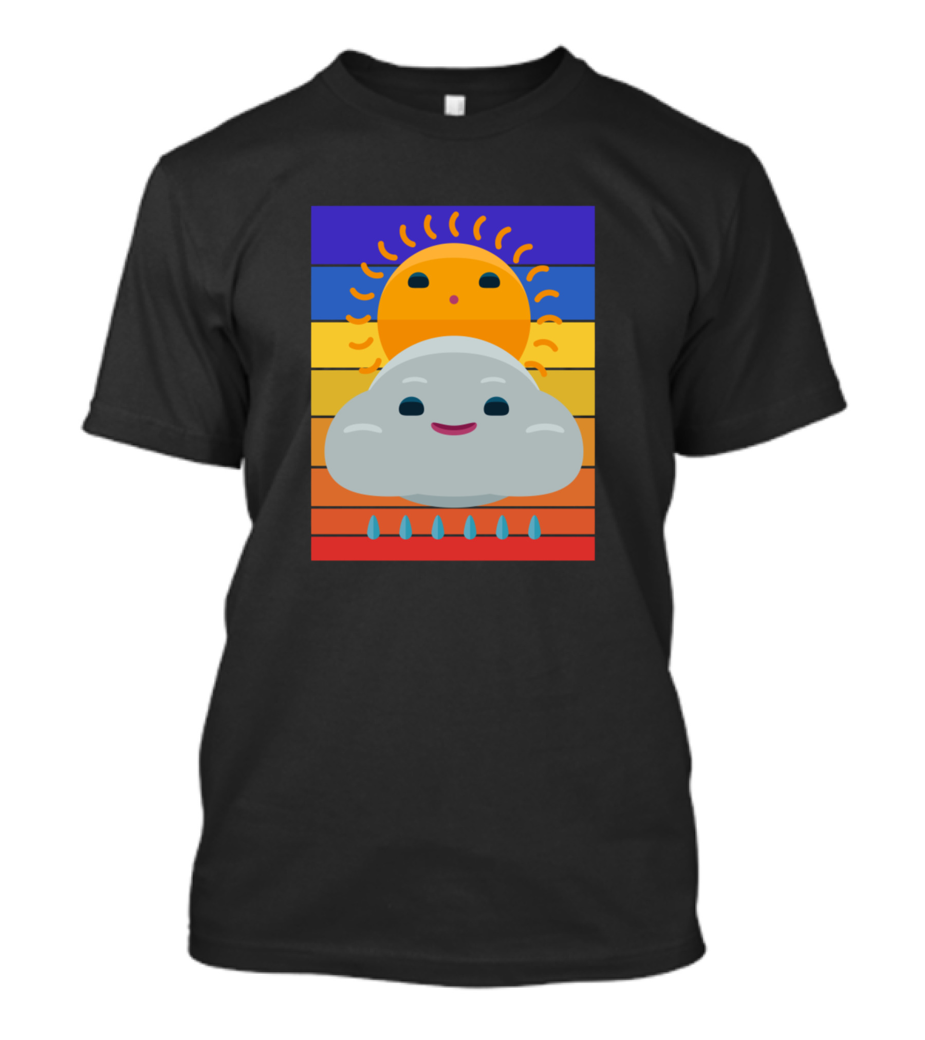 Suns Smiling Raincloud Sunset Rainbow Stripes T-Shirt
